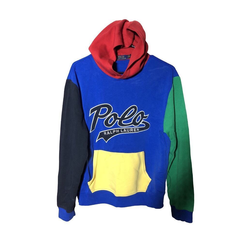 Polo Ralph Lauren Men's Blue Multi Colorblock Pullover Hoodie SZ M (No String)